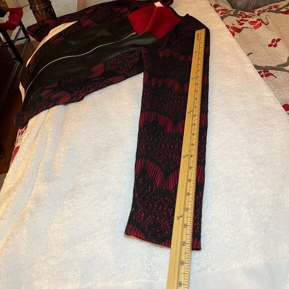VENUS  Top  Zip up  Red  Black Lace Overlay  Black Vegan Leather Size L - Picture 13 of 14